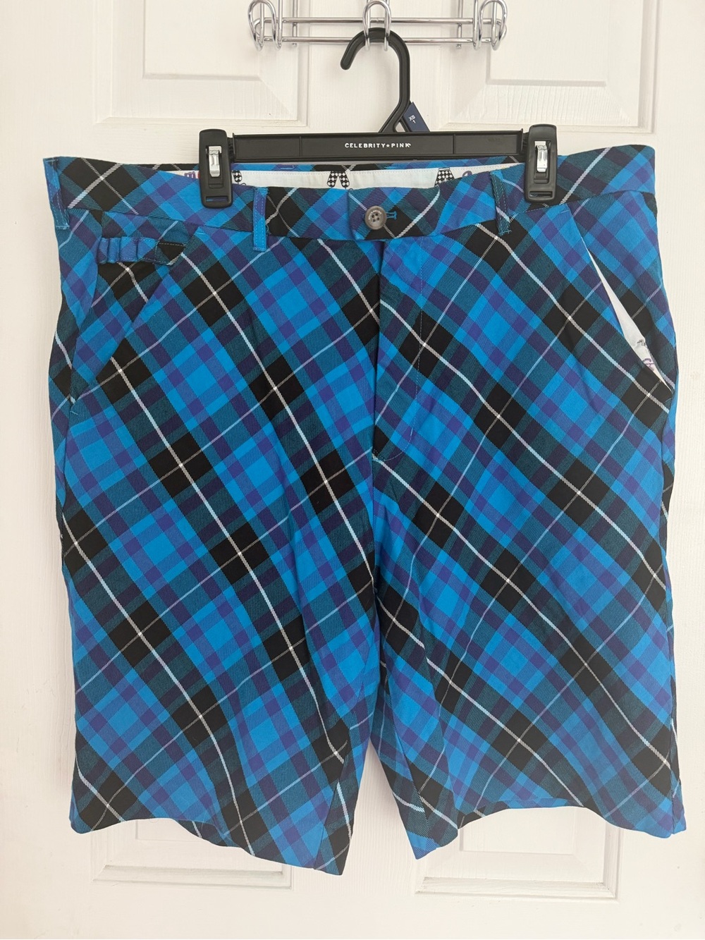 Royal & Awesome Blue Plaid Golf Shorts Men’s Size 40 Flat Front Stretch